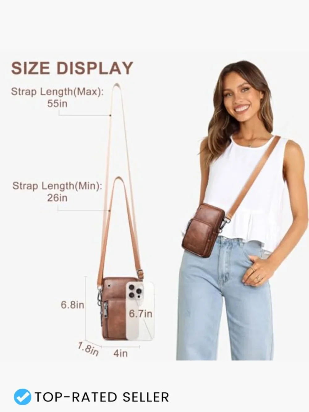 Small Crossbody Purse Multi Pocket Travel Handbag with Adjustable Strap